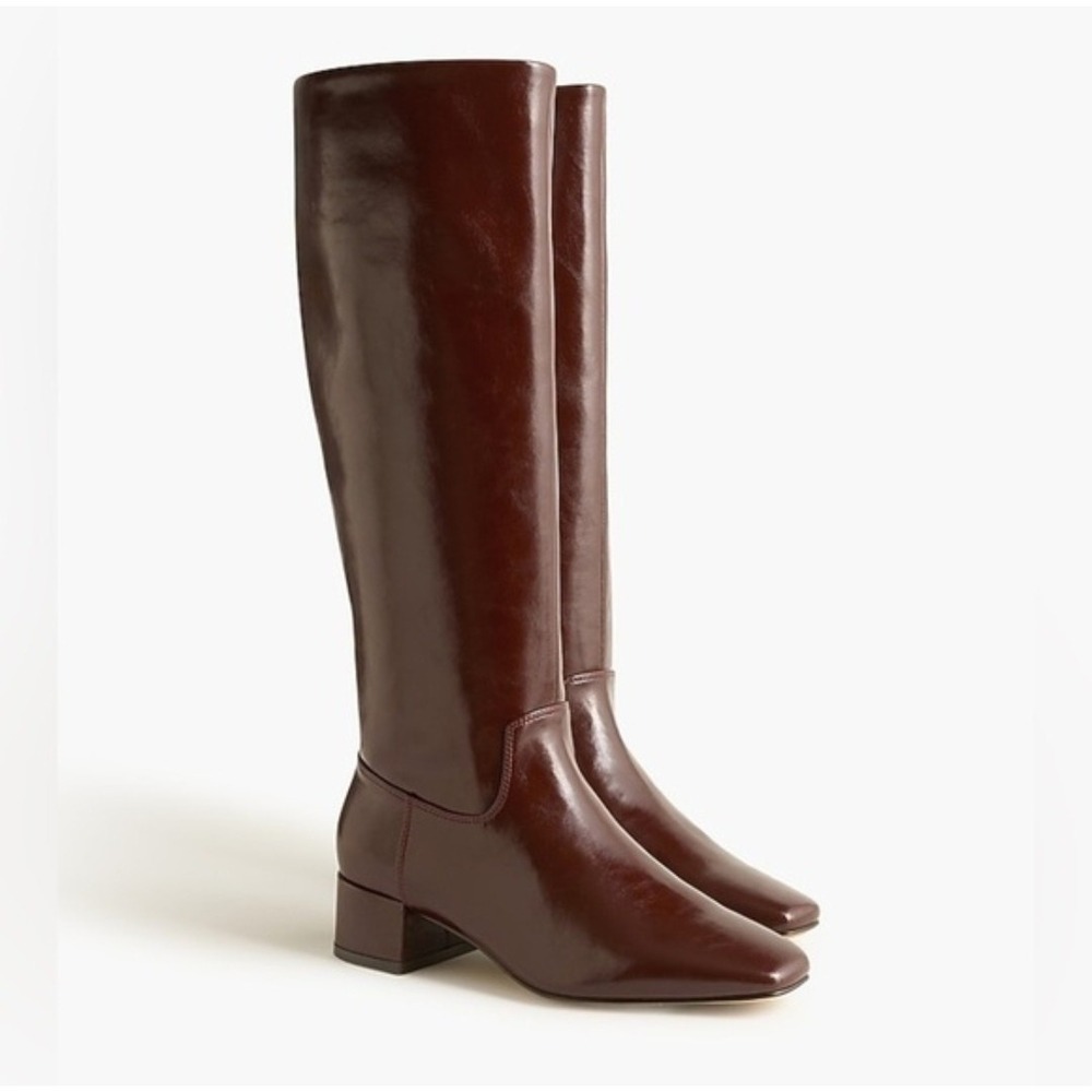 J Crew Women's Jenna Square-Toe Brown Leather Tall Boots CP805 Size 8 NEW! $250